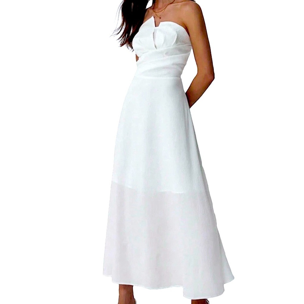 ๐ Elegant White Asymmetrical Strapless Maxi Dress ๐ NWT - Picture 2 of 12